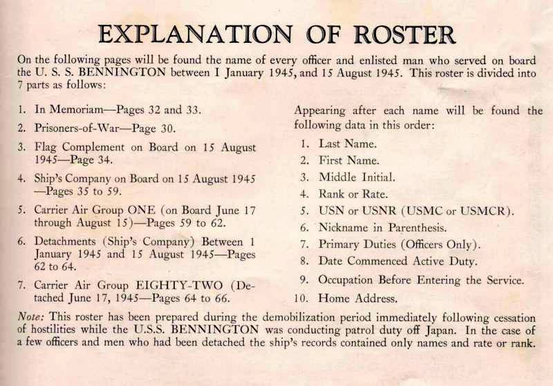 WWII CREW ROSTER FROM WWII CRUISE BOOK