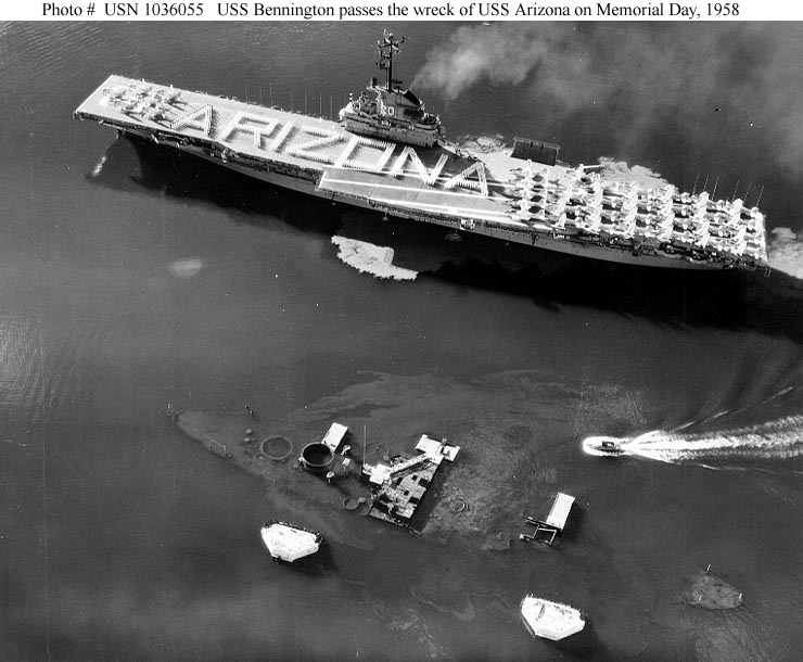 MAY 31, 1958 - USS BENNINGTON SALUTE TO USS ARIZONA