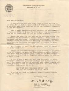 WAR YEARS VA Letter
