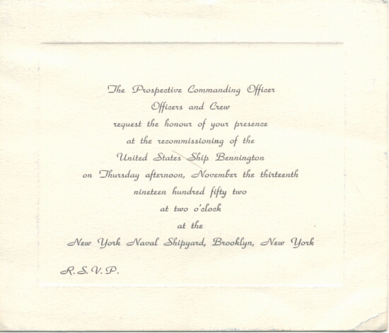 Recommisioning Inventation - USS Bennington - November 13, 1952