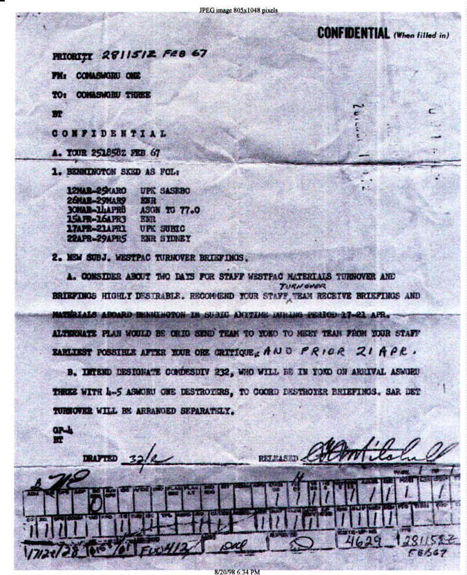 28 February 1967 - ORDERS FOR SYDNEY